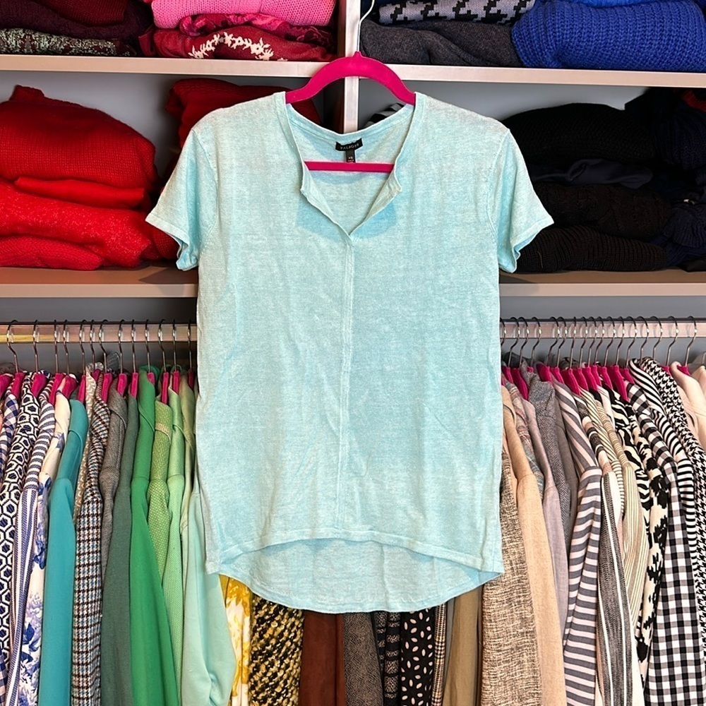 Talbots light aqua short sleeve v neck sweater size XS